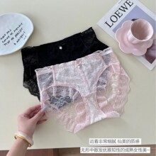 法式大码日系甜美蕾丝中高腰内裤女透气性感包臀女士三角裤棉裆