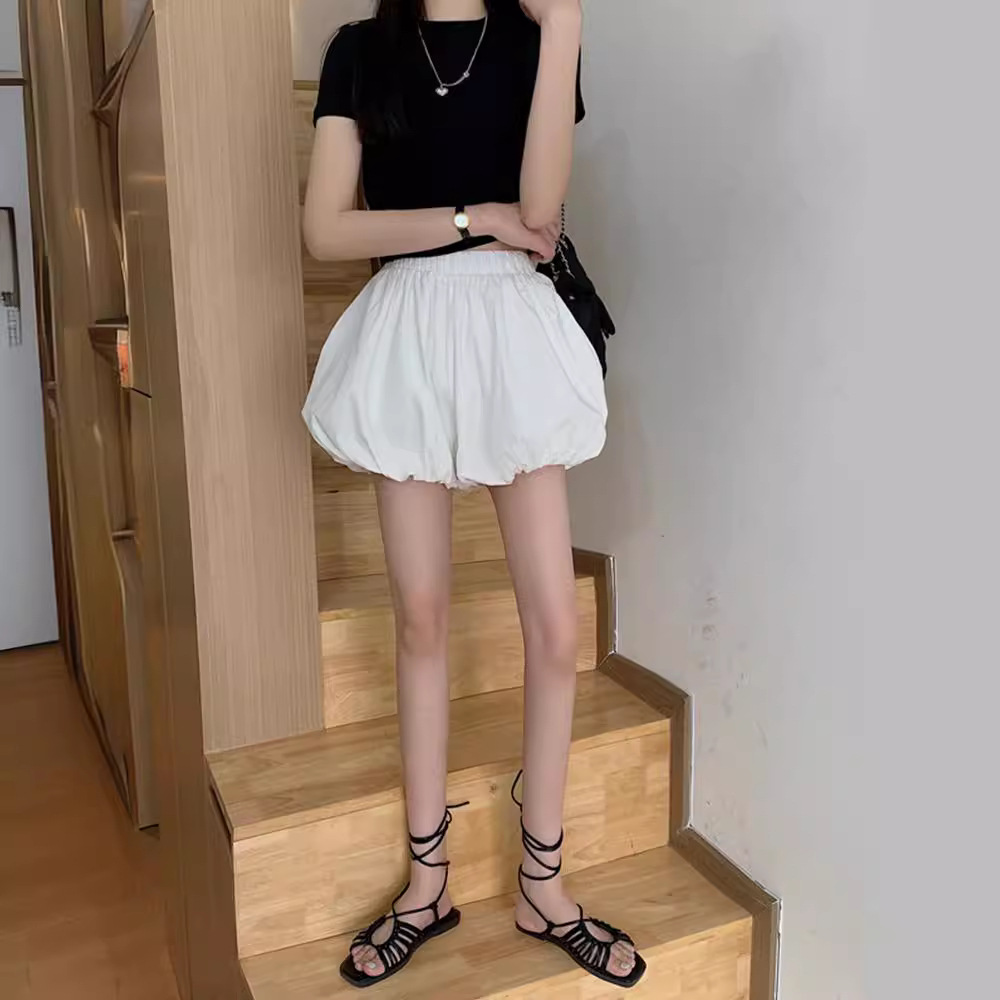 캐주얼 플라워 버드 와이드 레그 반바지 여성 여름 2024 한국식 루즈핏 슬리밍 호박 랜턴 반바지