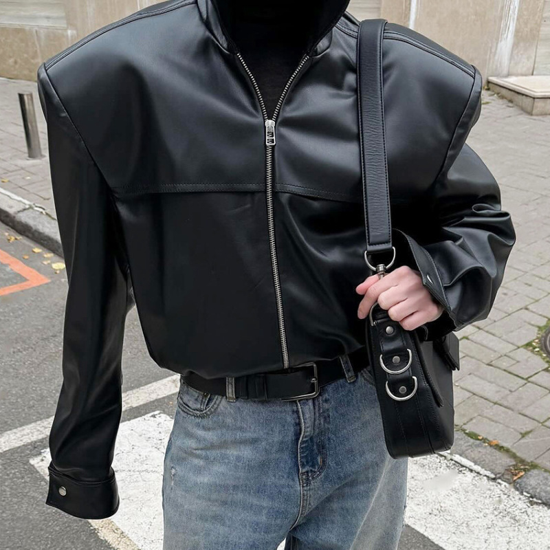 秋冬新款机车风皮革夹克高领皮衣外套设计感气质时尚2025跨境通勤|undefined