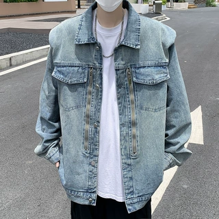 复古牛仔潮流外套潮牌宽松设计感做旧工装百搭夹克休闲百搭外套