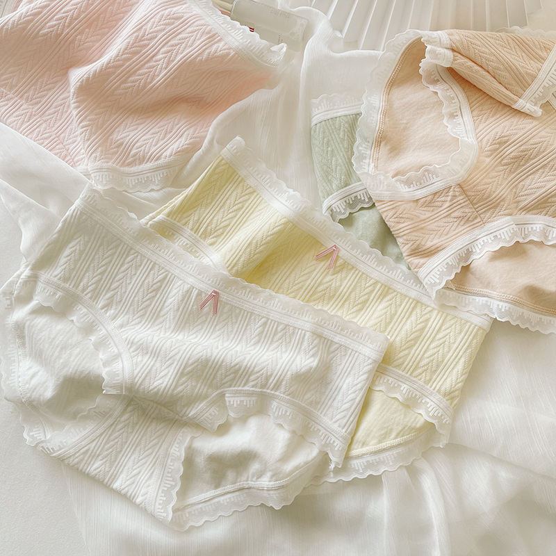 Independent Package] Cute Wheat Ear Underwear for Women, Pure Cotton Mid-Waist Lace Antibacterial Girls' Cotton Crotch-Covering Briefs