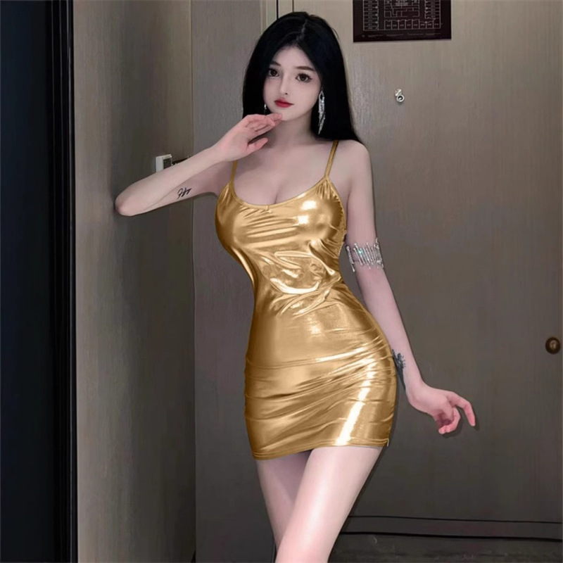 2025 New Style Thai Style Pure Desire Neck Large Backless Ultra Short Hip Skirt Sexy Low-cut Tight Sling dress