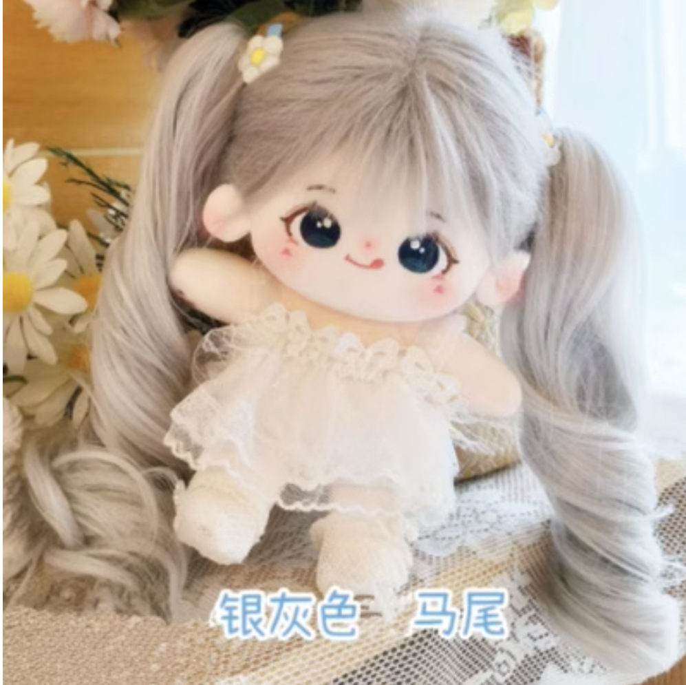 20cm algodón muñeca peluca Cola de Caballo Pelo Largo doble cola de caballo rizado en forma de humano clip de garra en stock