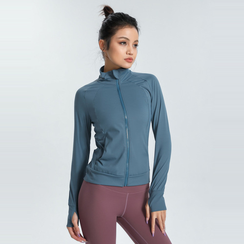 Cross-border sports jacket women's slimming tight elastic quick-drying yoga tops long-sleeved running training fitness clothes