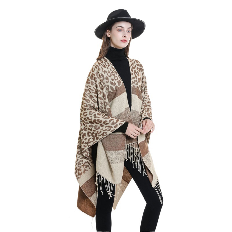 Otoño e invierno cálido chal nuevo estampado de leopardo de las mujeres a rayas de moda coreana viaje cabo 2022 nuevo chal
