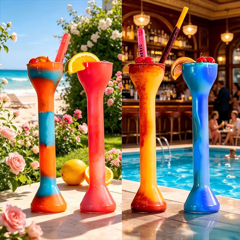 Beach Party Trendy Long-Necked Cup with Straw Disposable Plastic Milk Tea Shop Bar Layered Smoothie Cocktail Cup Beach Party Trendy Long-Necked Cup with Straw Disposable Plastic Milk Tea Shop Bar Layered Smoothie Cocktail Cup