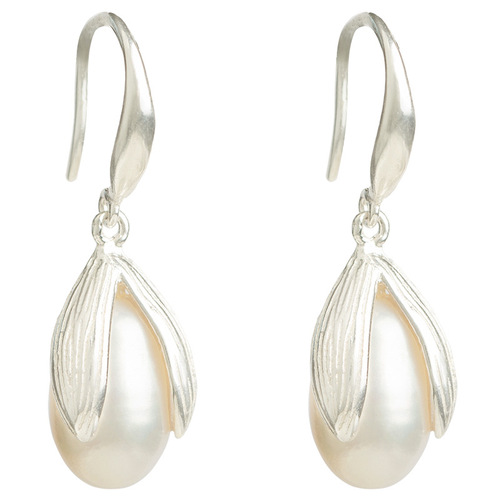Ganjia s925 sterling silver earrings, pearl earrings, retro style earrings, female earrings, gift for mom, bud ear hooks