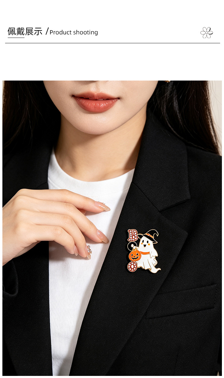 Original Halloween Ghost Brooch, Wizard Hat, Pumpkin, Diamond-Embellished Enamel Alloy Badge, Directly Supplied by Manufacturer, Clothing Accessories