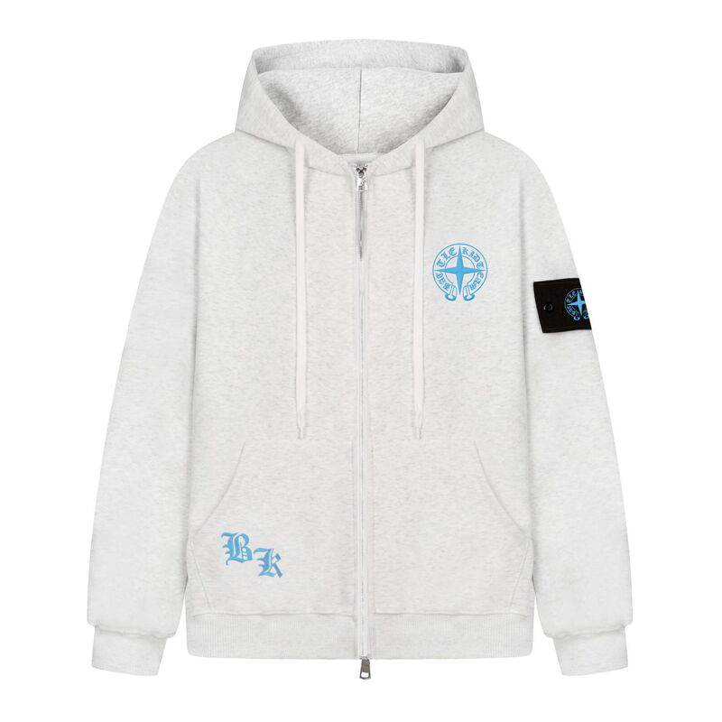 Unique trendy badge embroidered cardigan hoodie for men and women, multi-color, loose fit, drop shoulder, versatile zip-up jacket