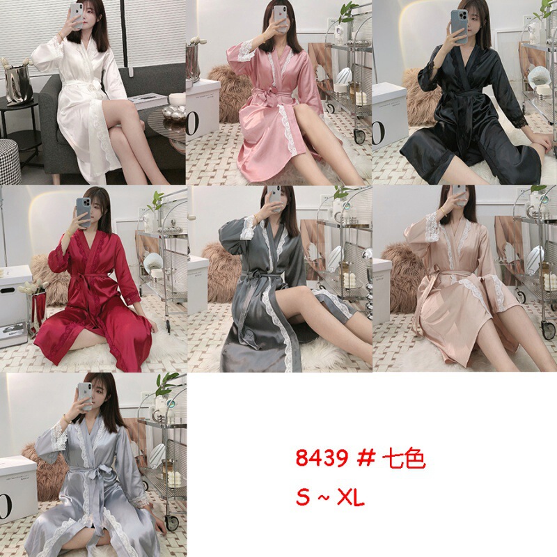 2024 New Spring and Autumn Female Bride Bridesmaid Group Wedding Home Nightgown Ice Silk Long Bathrobe Sexy Lace