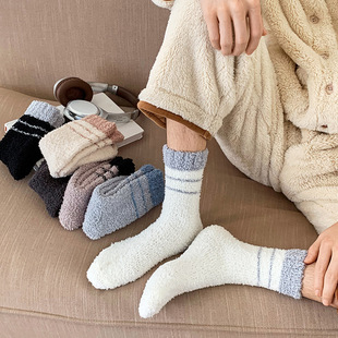 Coral velvet socks men's autumn and winter socks fleece-lined thick floor socks men's color contrast warm home sleep stockings