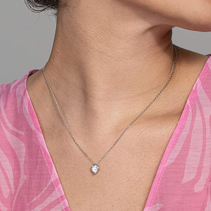 Fashion Heart Shape Copper Plating Inlay Zircon Pendant Necklace 1 Piece
