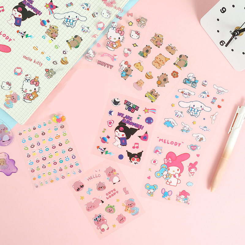Cute Sanrio Stickers for Children, Cartoon Kapibara Planner Stickers, Kuromi Sticker Pack, Book Sealing Stickers, Guka