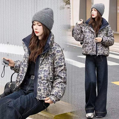 羽绒棉服女印花加厚短款2025年冬季大码宽松气质减龄棉衣棉袄外套