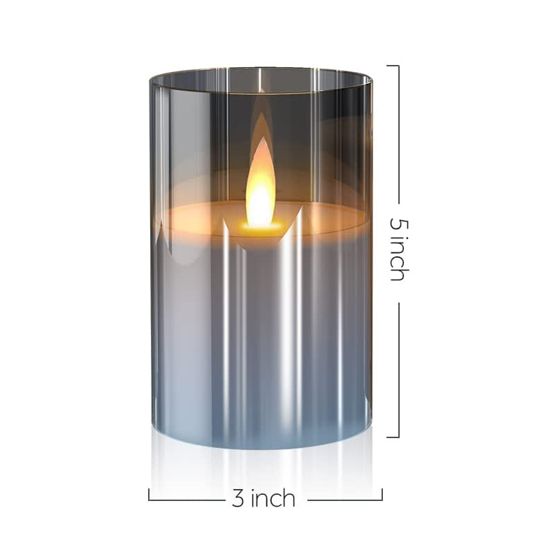 Vela LED oscilante de parafina en vaso de vidrio color té/gris/blanco, luz electrónica navideña, decoración para el hogar, luz de velas para bodas