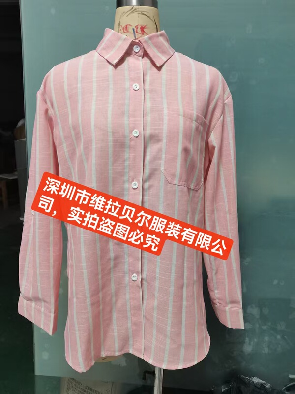 大量现货跨境欧美亚马逊2025春夏宽松polo领条纹口袋可挽袖带衬衫|undefined