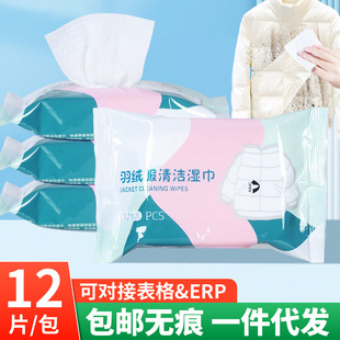 Down jacket wet tissue clothes emergency stain removal portable clothes dry cleaning agent water-free cleaning wet wipes 12 pieces