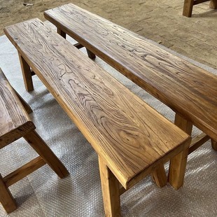 Chinese Old Elm Long Bench Wooden Bench Dining Table Bench Solid Wood Household Shoe Changing Stool Low Stool Retro Bench