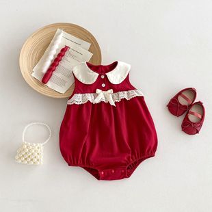 INS baby sleeveless jumpsuit princess summer thin baby girl cotton wrap fart newborn climbing suit category a