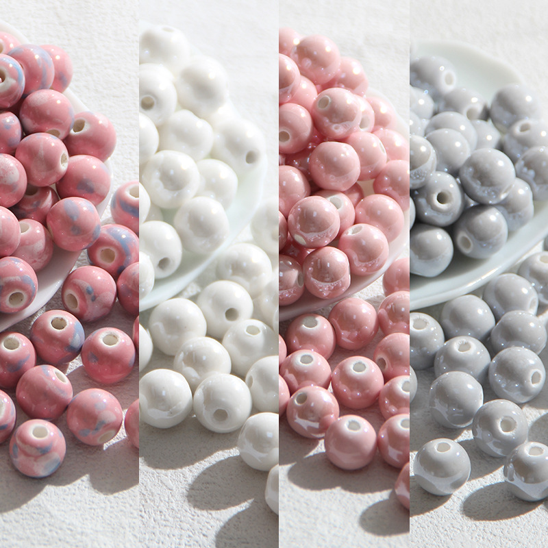 香灰琉璃粉色灰色瓷珠手链手串散珠视频串珠diy珠子配件手工编织