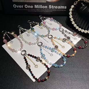 High-End Phone Lanyard Wrist Crystal Bead Star Tassel Chain New Model Phone Strap Trendy Accessory