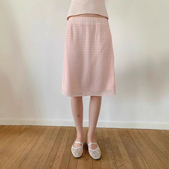 SOOME 春夏フレンチスタイルピンク水玉カジュアル多用途ファッショナブルな美白ハイエンドローウエストスカート女性用