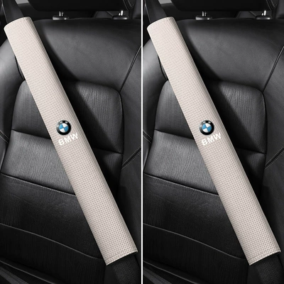 Seat belt shoulder pad | guard extended safety belt protective cover - bmw-round-label-50cm-suede-pair-of-off-white-shoulder-pads