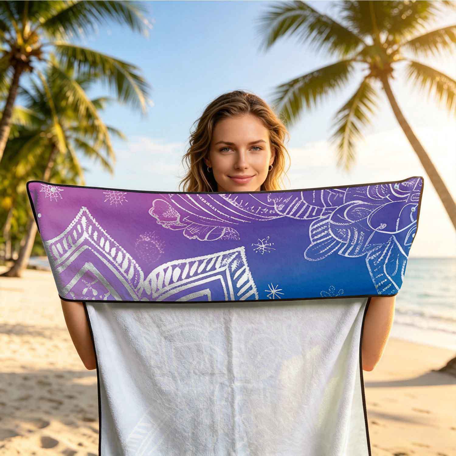 Printed bath towel and car seat cover 2-in-1, ultra-fine fiber outdoor beach and car dual-use universal seat cushion