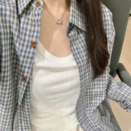 实价格纹格子衬衫外搭女秋季新款小众韩系百搭宽松慵懒风衬衣外套
