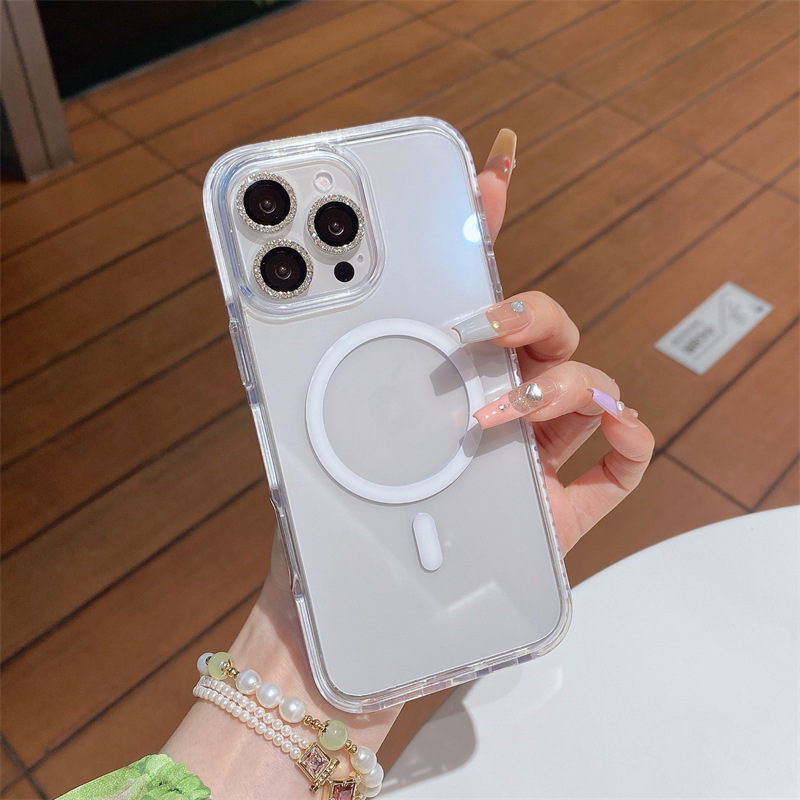 Funda de teléfono magnética transparente de color para Apple 16ProMax simple 15Pro pareja 14/13 nuevo 15PM