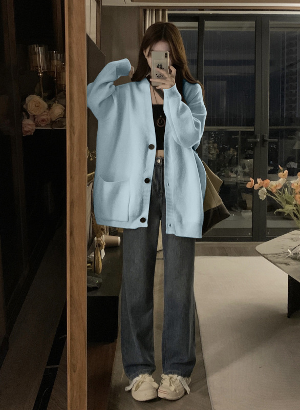 慵懒风毛衣女秋冬2025新款上衣宽松显瘦百搭领针织开衫外套|undefined