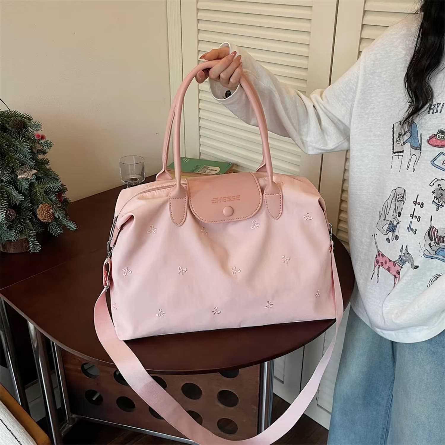 Bolsa de Boston bordada de gran capacidad de viaje de corta distancia acondicionamiento de forma física portátil bolsa de almacenamiento de bolsa