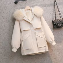 中长款加绒加厚派克服女2025冬季新款韩版收腰显瘦大毛领棉服外套