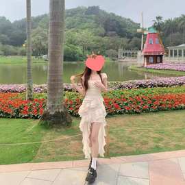 2025夏季新款法式度假玫瑰花气质长拖尾无袖氛围感吊带波点连衣裙