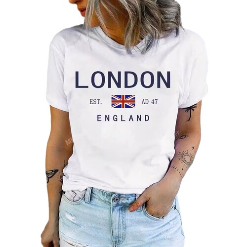 Cross-border short-sleeved European and American letter printed round neck top short-sleeved T-shirt casual and versatile