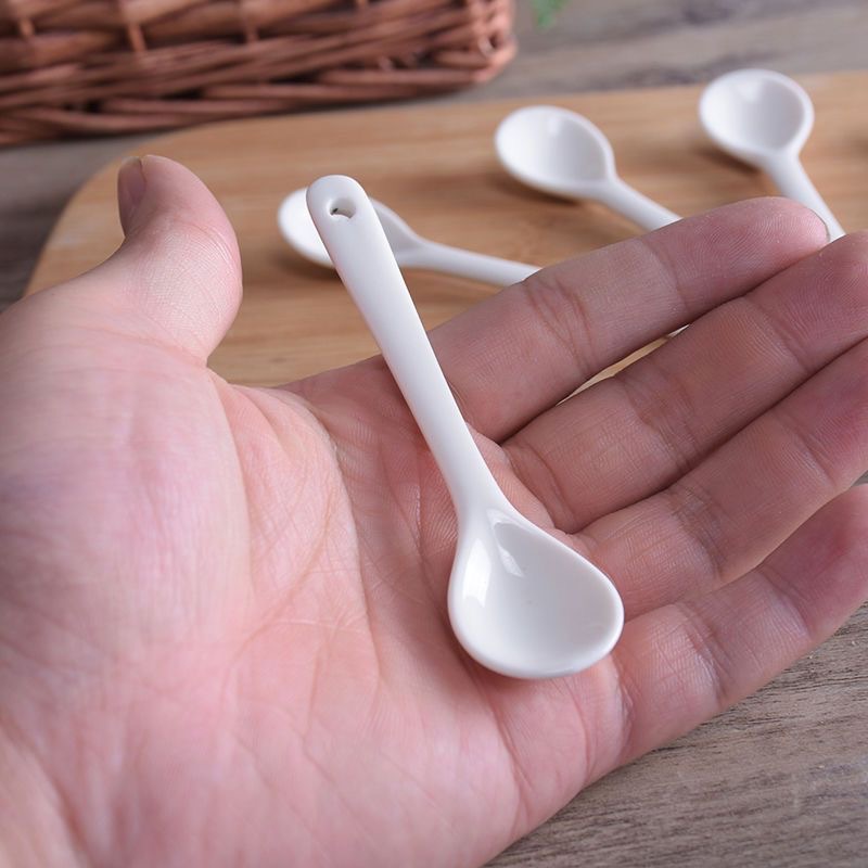Ceramic Small Coffee Spoon Pure White Tableware For Yogurt_voghion.com