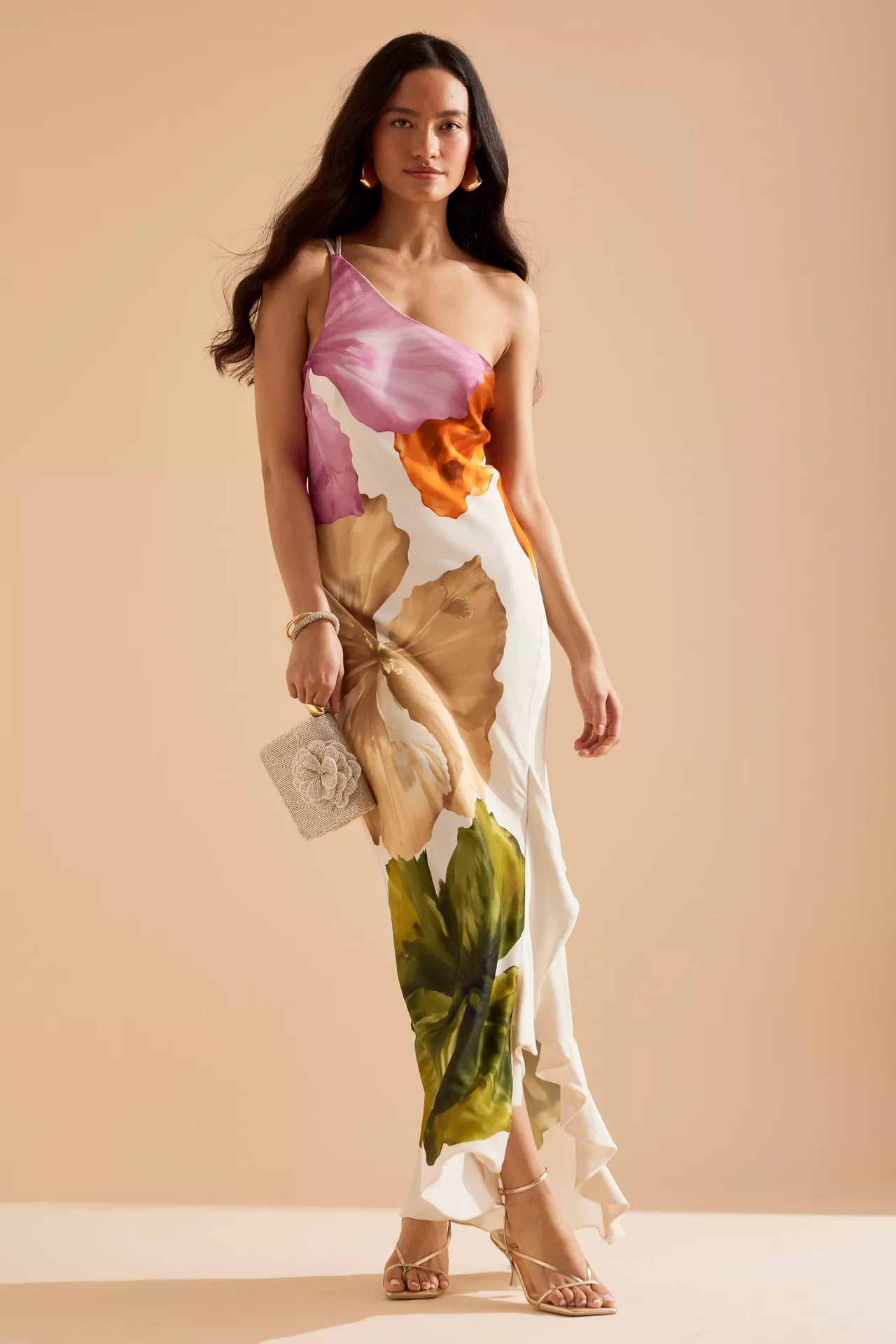 Sleeveless Sleeve Length Wholesale Women's Elegant Classical Painted Flower Flower Holiday One Shoulder Sleeveless Sheath Dress
