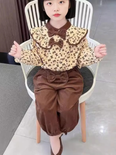 Spring Outfit Set for Girls 2025 New Flowered Top for Baby Girls Children Fashion Autumn Pants Two-Piece Set for Toddlers