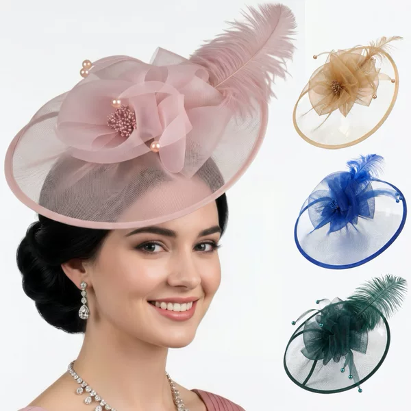 Temu Popular Mesh Feather Headdress Bow Versatile Hair Accessories Pearl Party Performance Head Flower Hair Accessories Wholesale