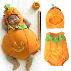 男女乳幼児春秋ハロウィーン袖なし丸首カボチャ模様 + 帽子ワンピース赤ちゃんが登る