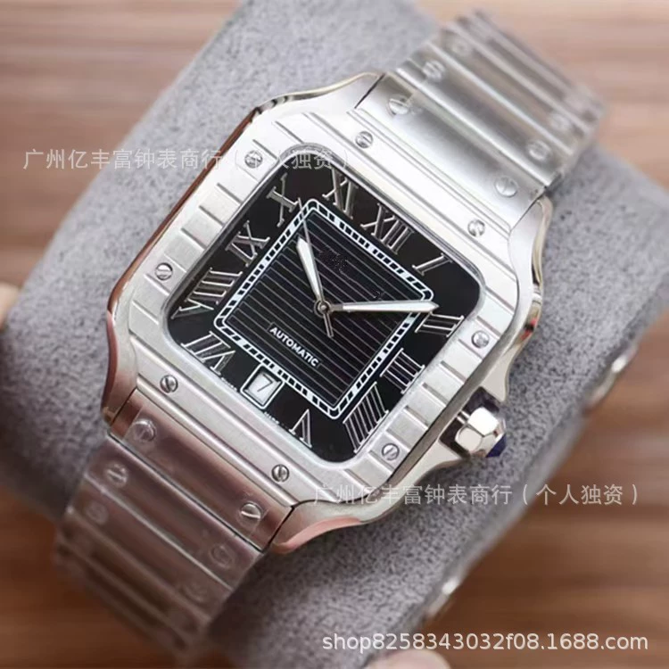 Mechanical waterproof automatic high-end mechanical watch, square calendar, tank, for beloved