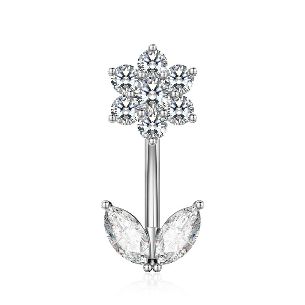Manufacturer Wholesale Copper Zirconia Flower Rings, Scratch-resistant Studs, Navel Jewelry, Piercing Accessories_voghion.com