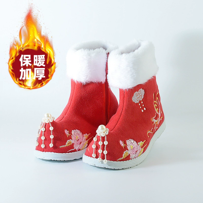 Вышитая обувь для девочек зимой детская бархатная утолщеная обувь из ткани ручной работы