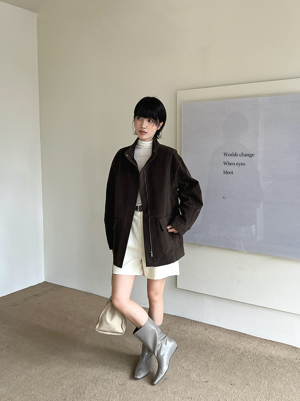 MMC DITION鹿皮绒外套女冬季新款高级感正肩立领宽松工装短款夹克|undefined