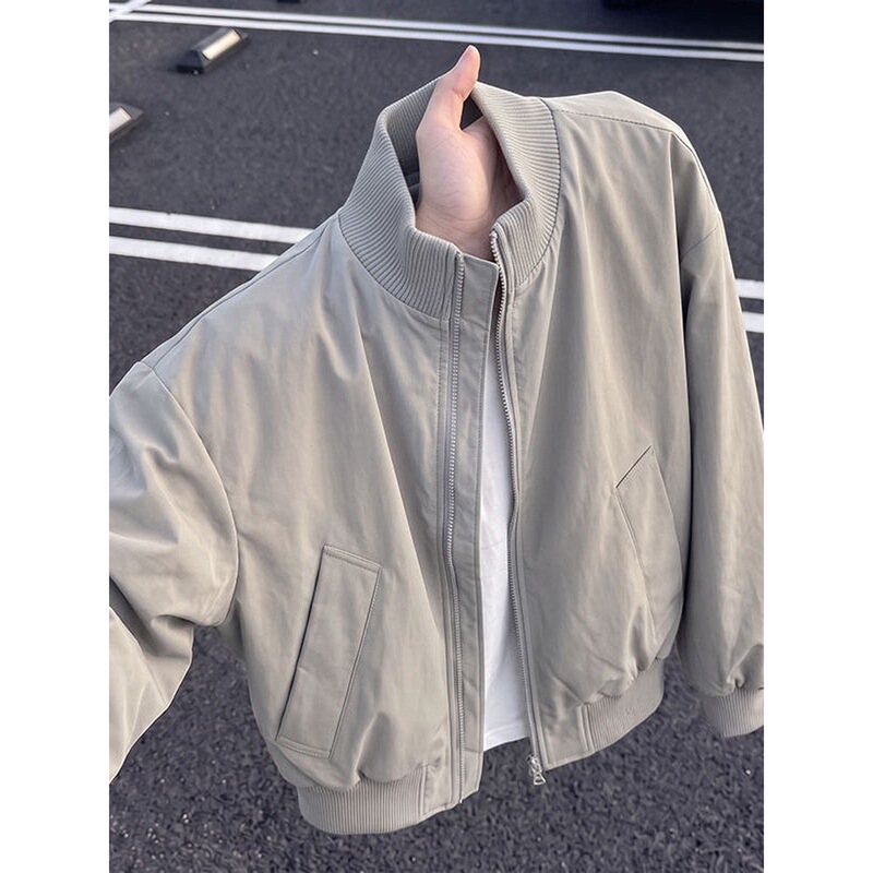 Spring and Autumn trendy brand, cool American-style unisex flight jacket, loose-fitting motorcycle workwear, niche stand-up collar, versatile couple's jacket