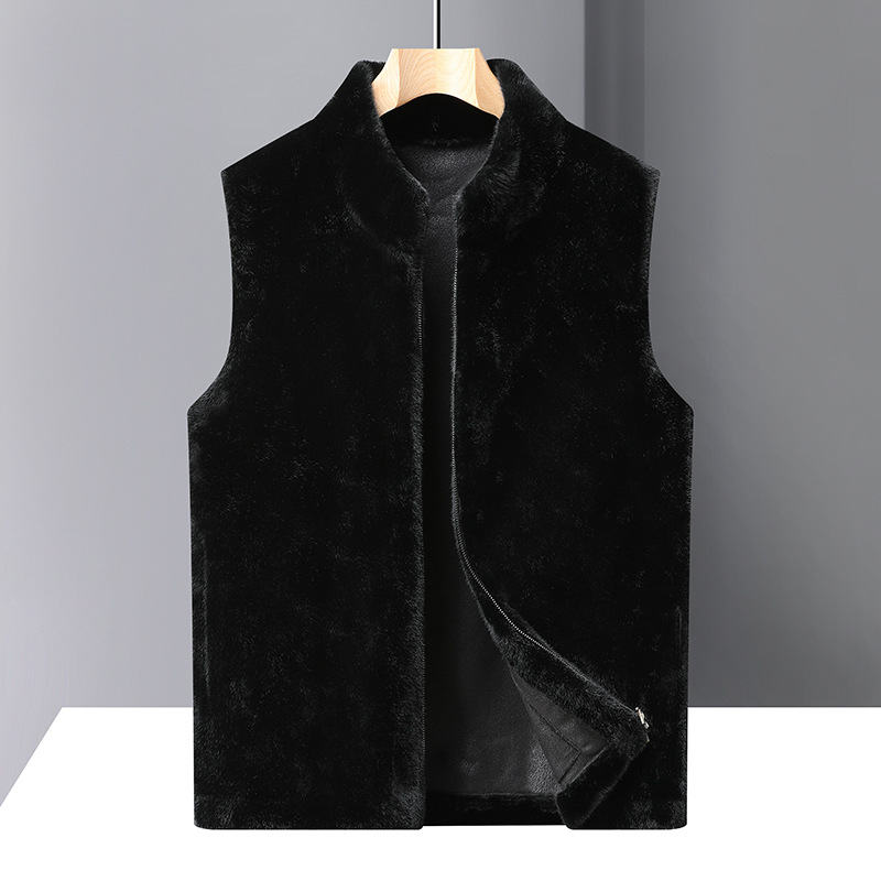 新款冬季男仿貂绒马甲双面穿防貂皮马夹中年外套保暖一体男装马甲