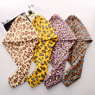 Wholesale coral fleece leopard print dry hair cap quick-drying cap strong absorbent thick double layer quick-drying towel shower cap turban