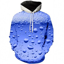 术风水滴连帽卫衣3D数码立体印花宽松 oversize 男士套头帽衫批发