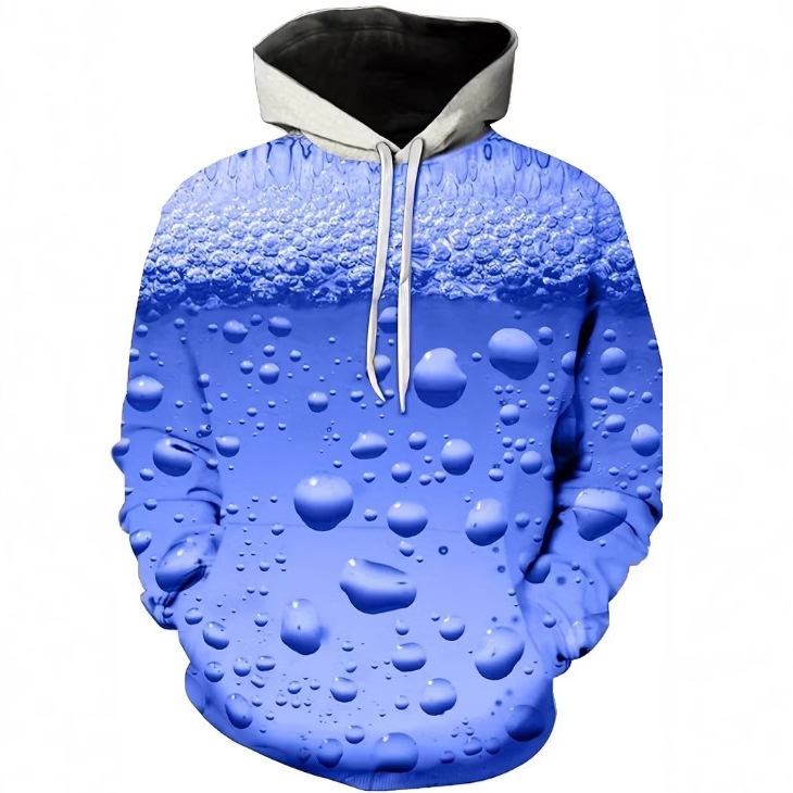 术风水滴连帽卫衣3D数码立体印花宽松 oversize 男士套头帽衫批发