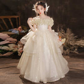 儿童礼服公主裙新款香槟色超仙绝美花童礼服小女孩生日钢琴演出服